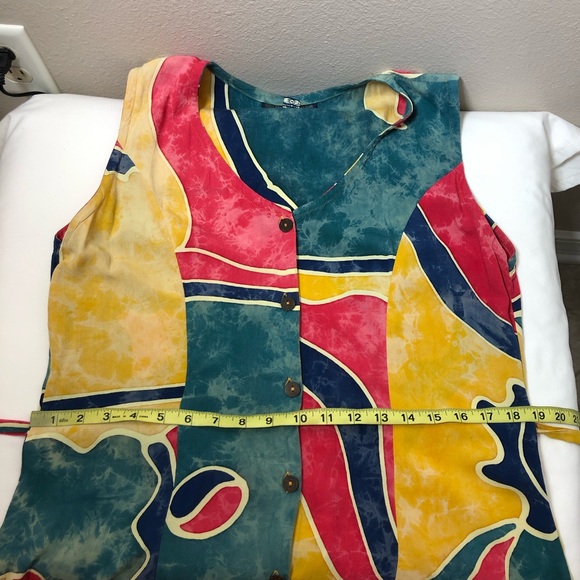 Reggae To Wear Jamaica Water Color Sleeveless Back Tie Button Down Maxi Dress M - Picture 13 of 14